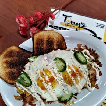 Tony’s Brunch - Marvelous Crispy Hashbrowns topped with Chorizo, Veggies, Egg's and Jalapenos.Wowed Delicious - Breakfast & Brunch Near Me - Livonia, Michigan Tony’s Brunch - Marvelous Crispy Hashbrowns topped with Chorizo, Veggies, Egg's and Jalapenos.Wowed Delicious - Breakfast & Brunch Near Me - Livonia, Michigan