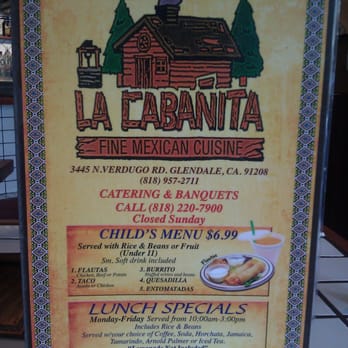 La Cabañita - Menu Cover. #Mexican #Montrose #Affordable #GoodPortionSize #MomAndPop - Mexican Near Me - Glendale, California