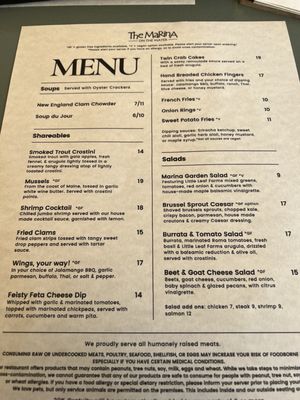 Menu photo 1 The Marina Brattleboro, VT Menu photo 1 The Marina Brattleboro, VT