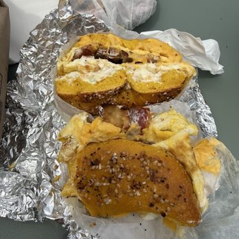 Brownstone Bagel & Bread - BEC with Jalapeno Cream Cheese on Egg Everything Bagel - Bagels Near Me - Brooklyn, New York Brownstone Bagel & Bread - BEC with Jalapeno Cream Cheese on Egg Everything Bagel - Bagels Near Me - Brooklyn, New York