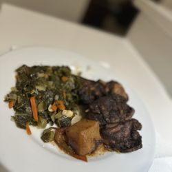 Carib Grill - BROWN STEW CHICKEN Collard Greens