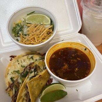La Birria - Queso combo- 3 birria Tacos + consommé, side saimin noodles, and horchata - Mexican Near Me - Aiea, Hawaii