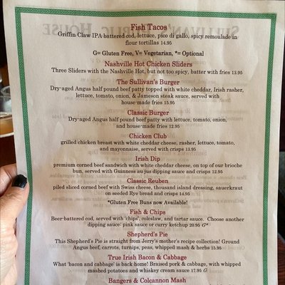 Menu photo 1 Sullivan's Public House Oxford, MI