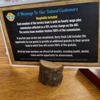 Berry Fresh Cafe - Mandatory gratuity or 18% -- which today's server did not earn - Breakfast & Brunch Near Me - Stuart, Florida