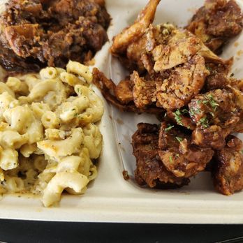 Rootz Soul Cafe - BBQ Oyster Mushroom dinner special with candied yams and macaroni and cheese (I took a few bites before picture). - Vegan Near Me - North Lauderdale, Florida Rootz Soul Cafe - BBQ Oyster Mushroom dinner special with candied yams and macaroni and cheese (I took a few bites before picture). - Vegan Near Me - North Lauderdale, Florida