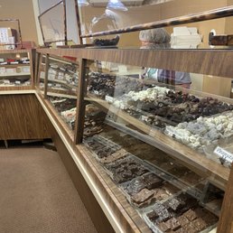One of the display cases of yummy chocolates One of the display cases of yummy chocolates