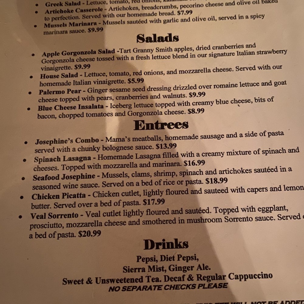 Josephine's - Menu - Italian Near Me - Kitty Hawk, North Carolina Josephine's - Menu - Italian Near Me - Kitty Hawk, North Carolina