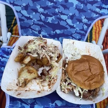 Big Earl's BBQ - Dirty Fries with Pulled Park & Pulled Pork Sandwich with their signature coleslaw & potato salad! - Caterers Near Me - Ukiah, California Big Earl's BBQ - Dirty Fries with Pulled Park & Pulled Pork Sandwich with their signature coleslaw & potato salad! - Caterers Near Me - Ukiah, California