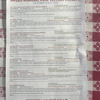 Millbrook Vineyards - Wine menu.  Bottle prices fairly high. - Wine Tasting Room Near Me - Millbrook, New York