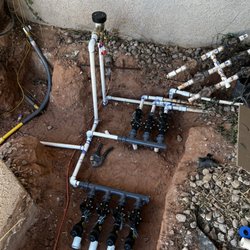Ridge Line Sprinkler Repair - We rebuilt the whole system at this property. This shows the backflow (PVB) and three lawn and four drip valve that service the home.