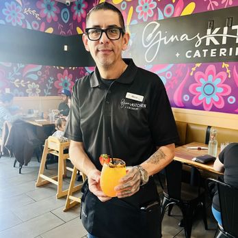 Gina's Kitchen +Catering - Peach Sangria with Marcos the "Amazing" (Marcos is not included in the menu) - Breakfast & Brunch Near Me - Rancho Cucamonga, California