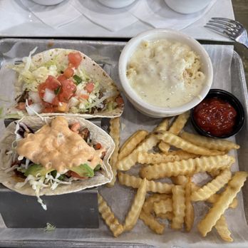 Fresco Cantina Grille - Buffalo chicken taco, ground beef Gringo taco, jalapeno mac, and fries - Mexican Near Me - Roswell, Georgia