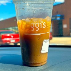 Ziggi's Coffee - A 'peach please'. A dirty soda with Dr Pepper, peach flavoring, and vanilla, sweet cream.