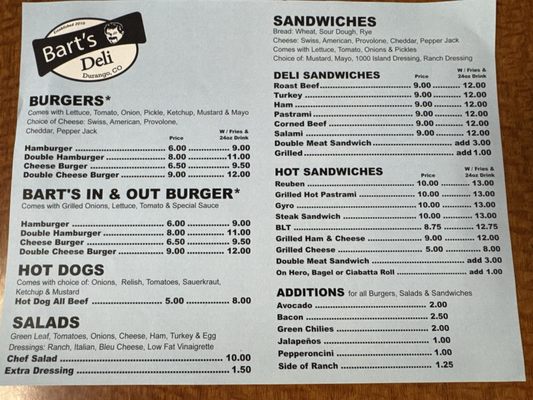 Menu photo 2 Bart's Deli Durango, CO