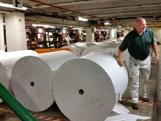 Photo of Tampa Bay Times - Saint Petersburg, FL, US. Our tour of the Tampa Bay Times production facility started with rolls and rolls of newsprint used each day.