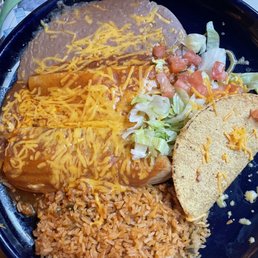 Enchilada and taco combo.  Decent flavor, overly salty, and taco was soggy.