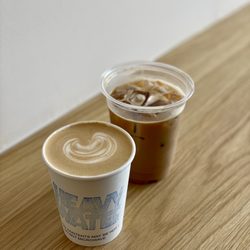 Heavy Water Coffee Shop - Iced latte and hot cappuccino