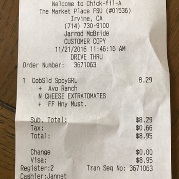 Chick-fil-A - Didn't ask for spicy chicken or avocado ranch. Did ask for no cheese and extra tomato, but they managed to forget that. - Fast Food Near Me - Irvine, California