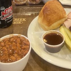 Chicken,Turkey,Brisket,Potato Salad , Coleslaw , and baked beans.