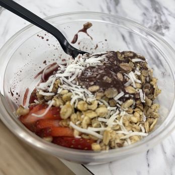 The Toss Up - Small acai bowl with strawberries, coconut shreds, and granola - Salad Near Me - Gardena, California