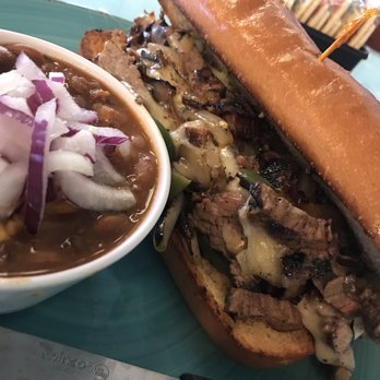 Hula's - Pepper sirloin steak sandwich, super bomb With a side Homemade Chilly mmm! - American Near Me - Escalon, California Hula's - Pepper sirloin steak sandwich, super bomb With a side Homemade Chilly mmm! - American Near Me - Escalon, California
