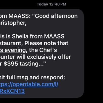 Maass - Message sent on OpenTable at 12:40 for a 5:30 reservation. - Wine Bars Near Me - Fort Lauderdale, Florida Maass - Message sent on OpenTable at 12:40 for a 5:30 reservation. - Wine Bars Near Me - Fort Lauderdale, Florida