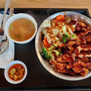 Bop And Roll - Chicken Katsu Bop with a side of miso soup and some pickled radishes. - Japanese Near Me - Phoenix, Arizona Bop And Roll - Chicken Katsu Bop with a side of miso soup and some pickled radishes. - Japanese Near Me - Phoenix, Arizona