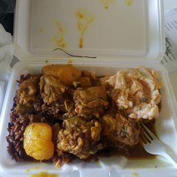 a styrofoam container of food