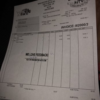 Winchester Auto - My receipt - Auto Parts & Supplies Near Me - San Jose, California Winchester Auto - My receipt - Auto Parts & Supplies Near Me - San Jose, California