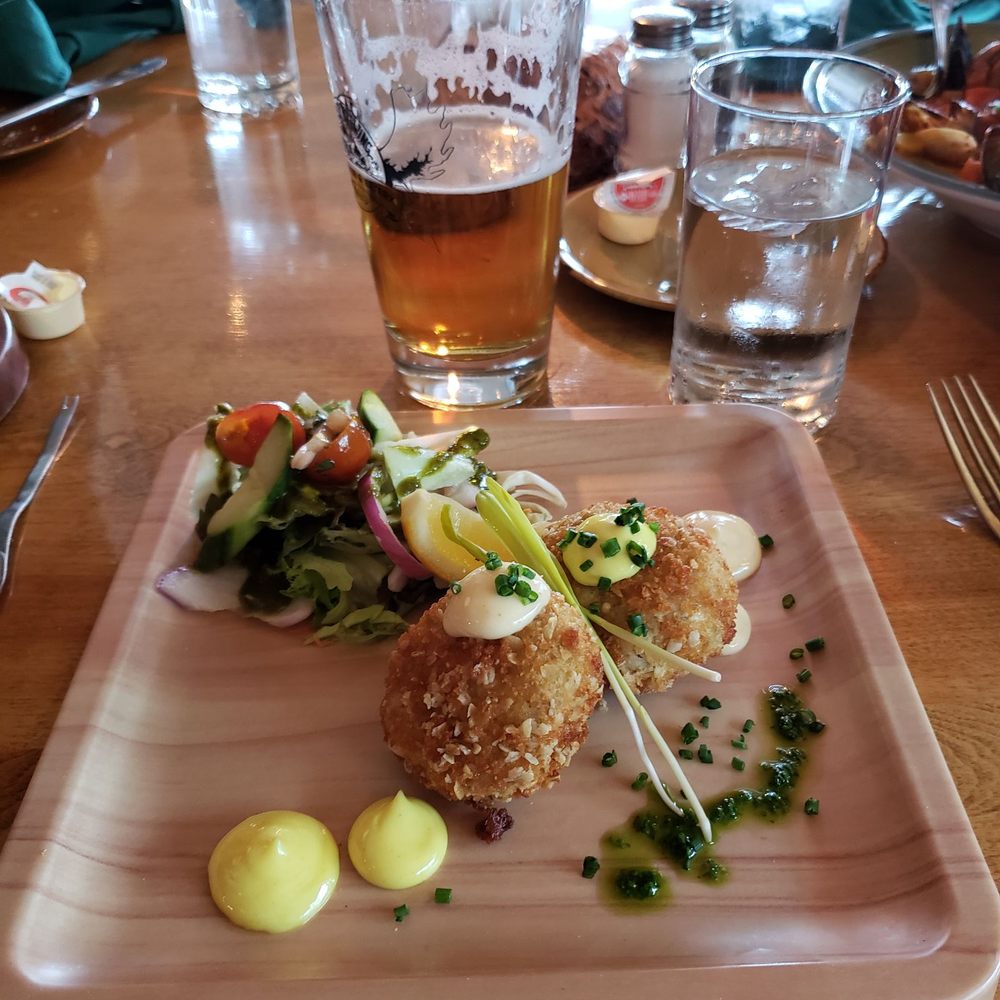 Fiddle River Restaurant - Halibut Salkon Cakes!  Mmmm - Seafood Near Me - Jasper, Alberta