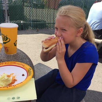 Nathan's Famous - Mia's first hot dog at Nathanms in Coney Island, Brooklyn, NY - Hot Dogs Near Me - Brooklyn, New York