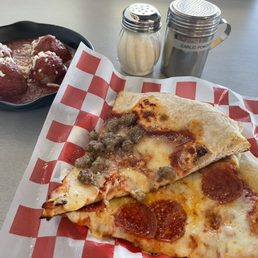 Meatball appetizer and 2 slice lunch. Meatball appetizer and 2 slice lunch.