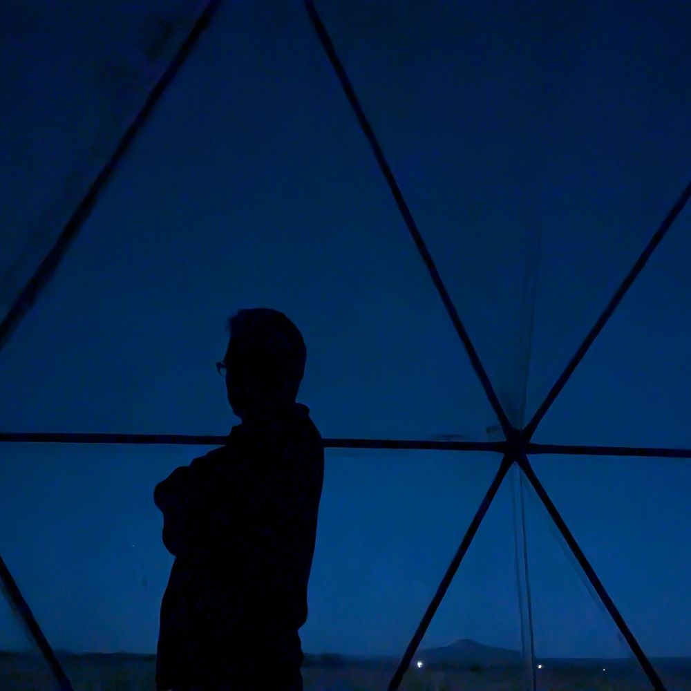 Inside our dome looking out at night