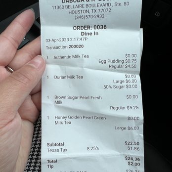 Daboba - No discount when sign clearly advertises - Bubble Tea Near Me - Houston, Texas