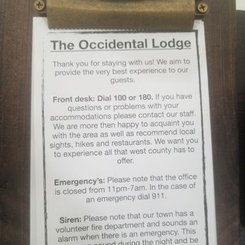 Occidental Lodge - Nice to add this note for guests. I heard the loud sirens and only panicked for a couple of seconds. - Hotels Near Me - Occidental, California