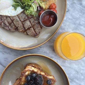 The Blvd - New York/Ribeye with eggs, french toast, Fresh Squeezed orange juice - New American Near Me - Beverly Hills, California