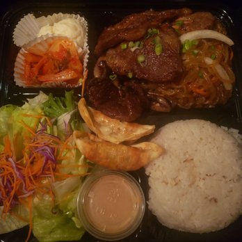 Gen Korean BBQ House - Beef galbi, rice, Asian sesame salad, japchae, and the 2 sides I chose were potato salad and kimchi. - Barbeque Near Me - Oxnard, California Gen Korean BBQ House - Beef galbi, rice, Asian sesame salad, japchae, and the 2 sides I chose were potato salad and kimchi. - Barbeque Near Me - Oxnard, California