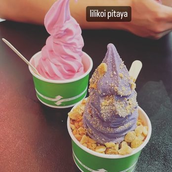 Niu Soft Serve - Liliko'i pitaya (dragonfruit) special flavor and ube with macadamia nuts since we came late and waffle bits/cones were sold out - Desserts Near Me - Honolulu, Hawaii Niu Soft Serve - Liliko'i pitaya (dragonfruit) special flavor and ube with macadamia nuts since we came late and waffle bits/cones were sold out - Desserts Near Me - Honolulu, Hawaii