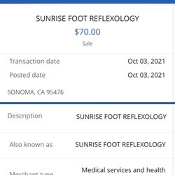 Sunrise Foot Reflexology - My account transactions with a different amount from my receipt.