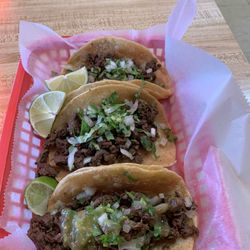 Buenos Dias Burritos - Steak tacos with onions and cilantro.