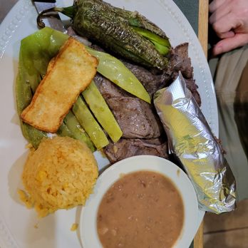 Green salsa - Skirt steak with grilled cactus, rice, beans and a very spicy and delicious grilled pepper - Mexican Near Me - Sussex, New Jersey Green salsa - Skirt steak with grilled cactus, rice, beans and a very spicy and delicious grilled pepper - Mexican Near Me - Sussex, New Jersey