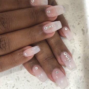 IPerfect Nails & Spa - Medium sized coffin acrylics with rhinestone design - Nail Salons Near Me - Stanton, California