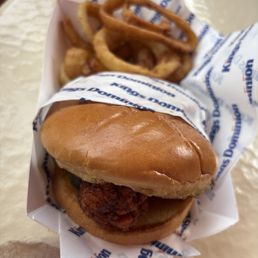 Chicken shack Nashville hot with onion rings. Outstanding!!! Chicken shack Nashville hot with onion rings. Outstanding!!!