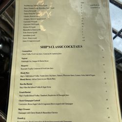 The Ship on the Shore - Cocktail menu