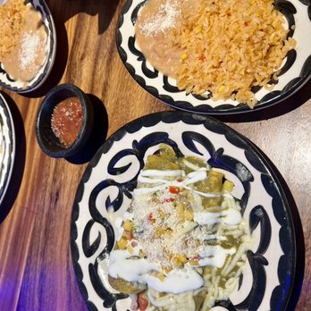 Kalaveras - Shrimp Enchiladas (with green sauce) (comes with rice and beans on the side) - New Mexican Cuisine Near Me - Long Beach, California Kalaveras - Shrimp Enchiladas (with green sauce) (comes with rice and beans on the side) - New Mexican Cuisine Near Me - Long Beach, California