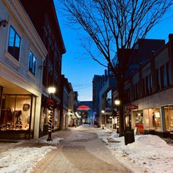 Downtown Designs - Jay Street Marketplace at dusk on one of the shortest days of the year.