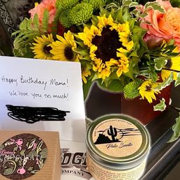 Flowers, handwritten note, chocolate, & candle! Flowers, handwritten note, chocolate, & candle!
