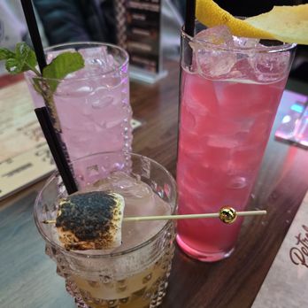 Petrol Head - Octane fluff (marshmallow), pink slip (back left), and petal to the metal (back right) - Cocktail Bars Near Me - Las Vegas, Nevada Petrol Head - Octane fluff (marshmallow), pink slip (back left), and petal to the metal (back right) - Cocktail Bars Near Me - Las Vegas, Nevada