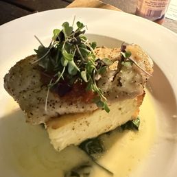 Pan roasted grouper on feta soufflé. Pan roasted grouper on feta soufflé.