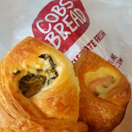 Spinach and Feta Croissant (left), Ham and Cheese Croissant (right)